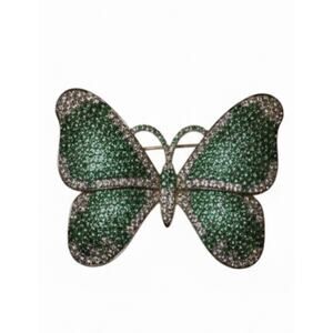 Elegant Gold Plated Butterfly Brooch Pin for Women Green & White Crystals